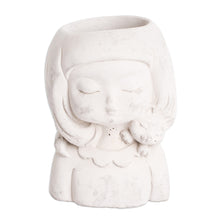 Load image into Gallery viewer, Handcrafted Whimsical Girl and Cat Cement Flower Pot - Love & Tenderness | NOVICA