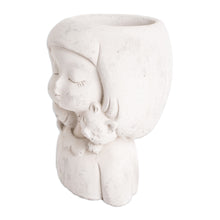 Load image into Gallery viewer, Handcrafted Whimsical Girl and Cat Cement Flower Pot - Love & Tenderness | NOVICA