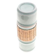 Load image into Gallery viewer, Green Celadon Ceramic and Rattan Bamboo-Themed Water Bottle - Green Bamboo | NOVICA