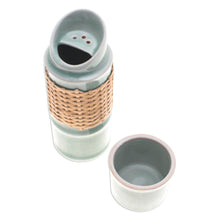 Load image into Gallery viewer, Green Celadon Ceramic and Rattan Bamboo-Themed Water Bottle - Green Bamboo | NOVICA