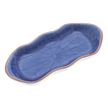 Load image into Gallery viewer, Blue Handmade Celadon Ceramic Lotus Flower Serving Bowl - Thai Lotus Leaf in Blue | NOVICA