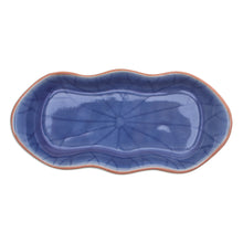 Load image into Gallery viewer, Blue Handmade Celadon Ceramic Lotus Flower Serving Bowl - Thai Lotus Leaf in Blue | NOVICA