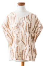Load image into Gallery viewer, Eco-Printed Leaf-Themed Brown Cotton Caftan from El Salvador - Magic Autumn | NOVICA