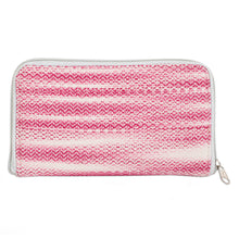Load image into Gallery viewer, Hand-Woven Cotton Zipper Wallet in Cherry Pink and White - Colors of Tradition in Cherry | NOVICA