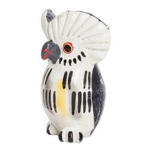Load image into Gallery viewer, Ceramic Owl Figurine in White Hand-Painted in Guatemala - Charming Tecolote | NOVICA