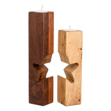 Load image into Gallery viewer, Set of 2 Star-Themed Wood Tealight Candleholders - Star of Unity | NOVICA