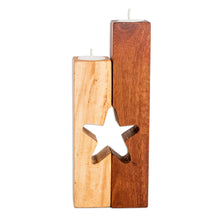 Load image into Gallery viewer, Set of 2 Star-Themed Wood Tealight Candleholders - Star of Unity | NOVICA