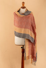 Load image into Gallery viewer, Hand-Woven Striped Orange and Yellow 100% Baby Alpaca Shawl - Deserts | NOVICA