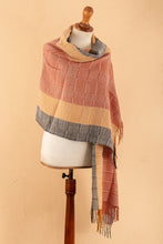 Load image into Gallery viewer, Hand-Woven Striped Orange and Yellow 100% Baby Alpaca Shawl - Deserts | NOVICA