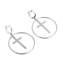 Load image into Gallery viewer, Modern Cross-Themed Round Sterling Silver Dangle Earrings - Eternal Faith | NOVICA
