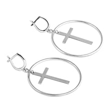 Load image into Gallery viewer, Modern Cross-Themed Round Sterling Silver Dangle Earrings - Eternal Faith | NOVICA