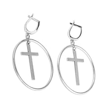 Load image into Gallery viewer, Modern Cross-Themed Round Sterling Silver Dangle Earrings - Eternal Faith | NOVICA