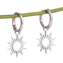 Load image into Gallery viewer, Sun-Themed Sterling Silver Hoop Dangle Earrings from Armenia - Summer Shine | NOVICA
