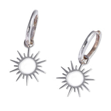 Load image into Gallery viewer, Sun-Themed Sterling Silver Hoop Dangle Earrings from Armenia - Summer Shine | NOVICA