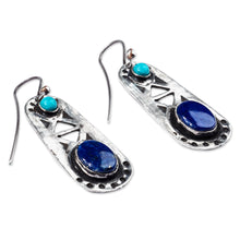 Load image into Gallery viewer, Oxidized Lapis Lazuli Turquoise 925 Silver Dangle Earrings - Magic Lake | NOVICA