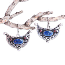 Load image into Gallery viewer, Classic Natural Lapis Lazuli and Garnet Dangle Earrings - Sea and Land | NOVICA