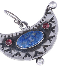 Load image into Gallery viewer, Classic Natural Lapis Lazuli and Garnet Dangle Earrings - Sea and Land | NOVICA