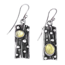 Load image into Gallery viewer, Sterling Silver Yellow Synthetic Sapphire Dangle Earrings - Twilight Lights | NOVICA