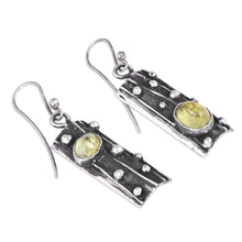 Load image into Gallery viewer, Sterling Silver Yellow Synthetic Sapphire Dangle Earrings - Twilight Lights | NOVICA