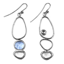 Load image into Gallery viewer, Silver Dangle Earrings with Synthetic Blue & Grey Sapphire - Abstract Duo | NOVICA