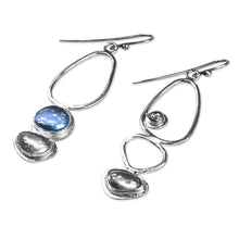 Load image into Gallery viewer, Silver Dangle Earrings with Synthetic Blue & Grey Sapphire - Abstract Duo | NOVICA