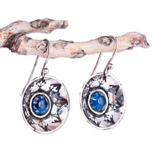 Load image into Gallery viewer, Sterling Silver Blue Synthetic Sapphire Dangle Earrings - Armenian Wonders | NOVICA