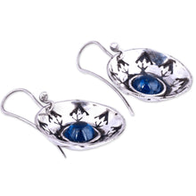Load image into Gallery viewer, Sterling Silver Blue Synthetic Sapphire Dangle Earrings - Armenian Wonders | NOVICA