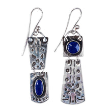 Load image into Gallery viewer, Silver Dangle Earrings with Oval & Round Lapis Lazuli Stones - Enchanting Splendor | NOVICA