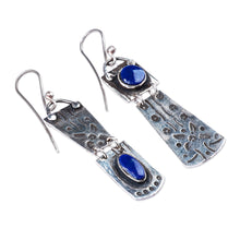 Load image into Gallery viewer, Silver Dangle Earrings with Oval & Round Lapis Lazuli Stones - Enchanting Splendor | NOVICA