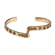 Load image into Gallery viewer, Snake-Inspired Brass Cuff Bracelet with Geometric Motifs - Dawn Snake | NOVICA