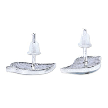 Load image into Gallery viewer, Bird-Shaped Natural Blue Flower Resin Button Earrings - Symphony of Memories | NOVICA