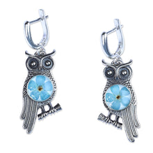 Load image into Gallery viewer, Owl-Themed Natural Flower Sterling Silver Dangle Earrings - Sage's Memories | NOVICA