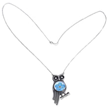 Load image into Gallery viewer, Owl-Themed Natural Flower Sterling Silver Pendant Necklace - Sage's Memories | NOVICA