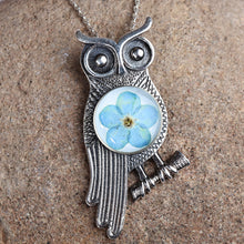 Load image into Gallery viewer, Owl-Themed Natural Flower Sterling Silver Pendant Necklace - Sage's Memories | NOVICA