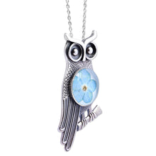 Load image into Gallery viewer, Owl-Themed Natural Flower Sterling Silver Pendant Necklace - Sage's Memories | NOVICA