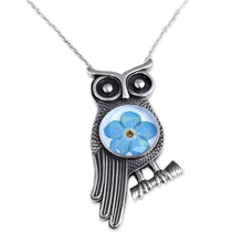 Load image into Gallery viewer, Owl-Themed Natural Flower Sterling Silver Pendant Necklace - Sage's Memories | NOVICA