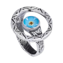Load image into Gallery viewer, Traditional Round Natural Flower Cocktail Ring in Blue - Altar to Memory | NOVICA