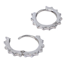 Load image into Gallery viewer, Sun-Themed Modern Sterling Silver Hoop Earrings from Armenia - Summer Me | NOVICA