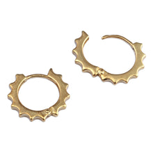 Load image into Gallery viewer, Sun-Themed Modern Gold-Plated Hoop Earrings from Armenia - Glorious Summer Me | NOVICA
