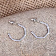 Load image into Gallery viewer, Geometric Minimalist Sterling Silver Half-Hoop Earrings - Geometric Minimalism | NOVICA