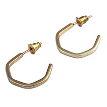 Load image into Gallery viewer, Geometric Minimalist Gold-Plated Half-Hoop Earrings - Triumphant Minimalism | NOVICA