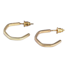 Load image into Gallery viewer, Geometric Minimalist Gold-Plated Half-Hoop Earrings - Triumphant Minimalism | NOVICA