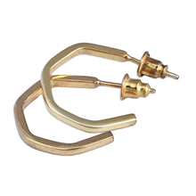 Load image into Gallery viewer, Geometric Minimalist Gold-Plated Half-Hoop Earrings - Triumphant Minimalism | NOVICA