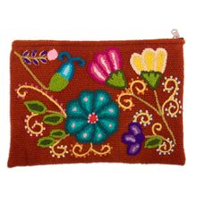 Load image into Gallery viewer, Floral Embroidered Wool Cosmetic Bag from Peru - Eden Cinnabar | NOVICA