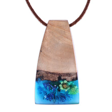 Load image into Gallery viewer, Handmade Blue Natural Flower Resin & Wood Pendant Necklace - Spring Gentian | NOVICA