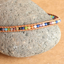 Load image into Gallery viewer, Multicolor Agate Beaded Choker Necklace with Leather Accents - Summery Colors | NOVICA