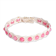 Load image into Gallery viewer, Agate Beaded Macrame Anklet in Pink and White from Armenia - Precious Pink | NOVICA