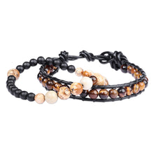 Load image into Gallery viewer, 2 Men's Multi-Gemstone Beaded Stretch Leather Cord Bracelets - Alluring Flair | NOVICA