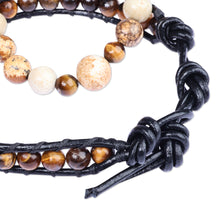Load image into Gallery viewer, 2 Men's Multi-Gemstone Beaded Stretch Leather Cord Bracelets - Alluring Flair | NOVICA