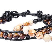 Load image into Gallery viewer, 2 Men's Multi-Gemstone Beaded Stretch Leather Cord Bracelets - Alluring Flair | NOVICA